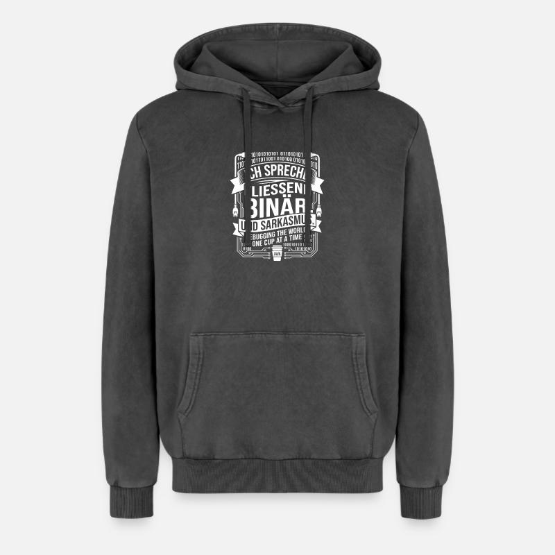 Coding Binary Coffee Sarcasm - Relaxed Unisex Premium Acid Washed Hoodie - acid washed black
