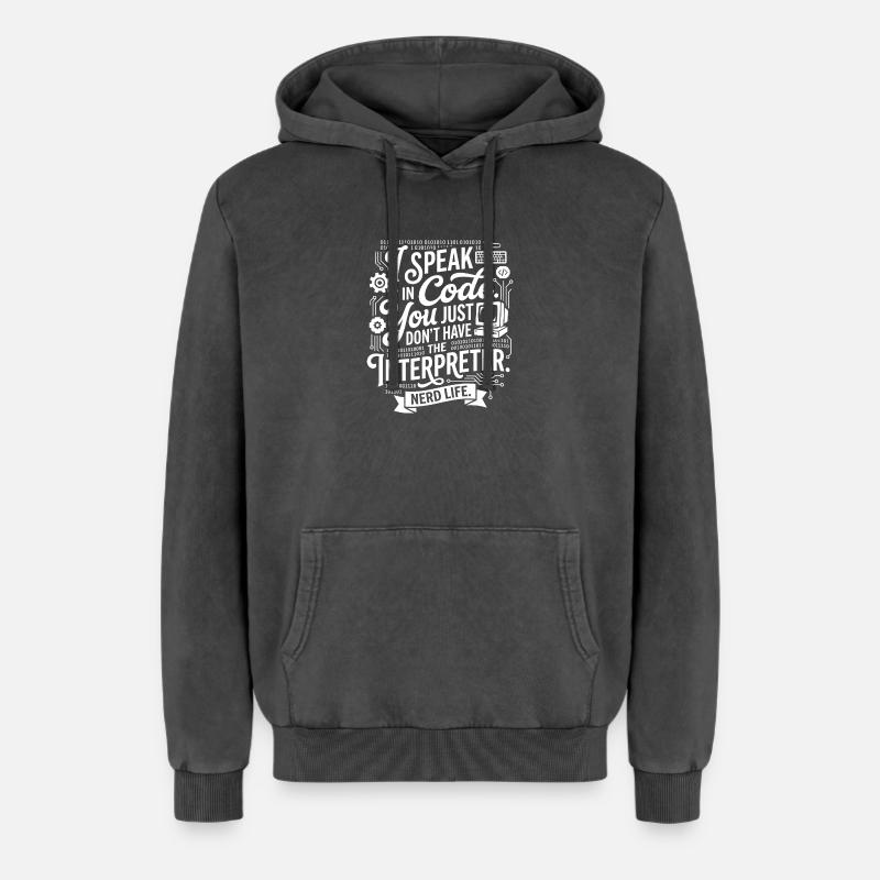 Codeflüstern Nerdleben - Sweat à capuche unisexe Premium acid-wash en coton - noir délavé acide