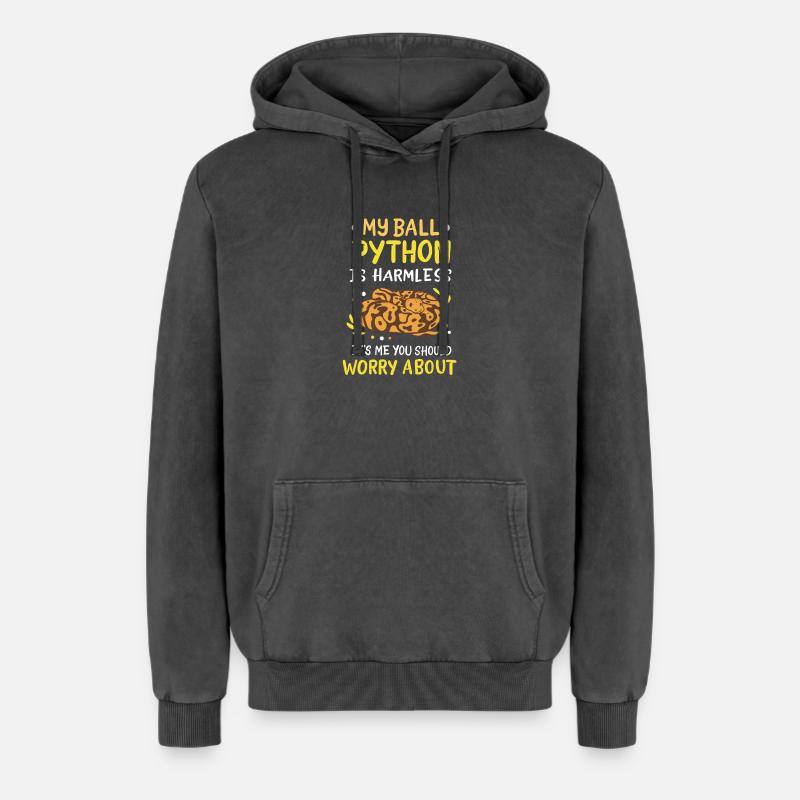 Boule Python - Sweat à capuche unisexe Premium acid-wash en coton - noir délavé acide