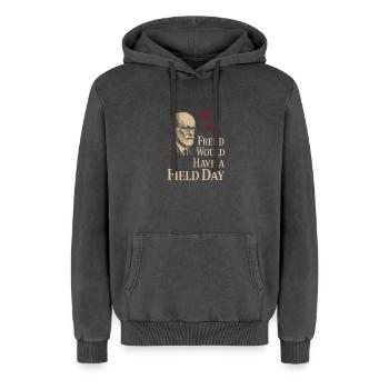 Future psychologist diagnose me - Relaxed Unisex Premium Acid Washed Hoodie - acid washed black - Front - AI Model Female 172 light (172cm) & AI Model Male 185 light (185cm)