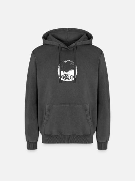 Mountain Biker Illustration - Relaxed Unisex Premium Acid Washed Hoodie - acid washed black