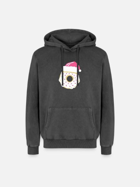 Donut Weihnachtsmütze - Relaxed Unisex Premium Acid-Washed Hoodie - Schwarz Acid Wash