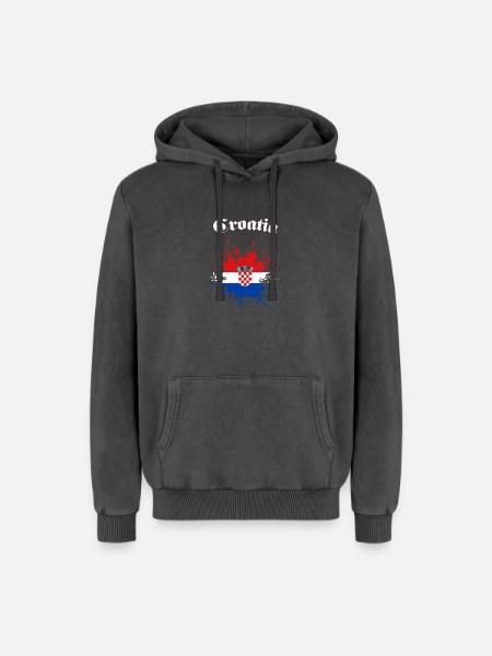 Kroatien Splatter Croatia - Relaxed Unisex Premium Acid-Washed Hoodie - Schwarz Acid Wash