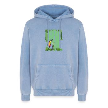 Brazil - Relaxed Unisex Premium Acid Washed Hoodie - acid washed blue - Front - AI Model Female 172 dark (172cm) & AI Model Male 185 light (185cm)