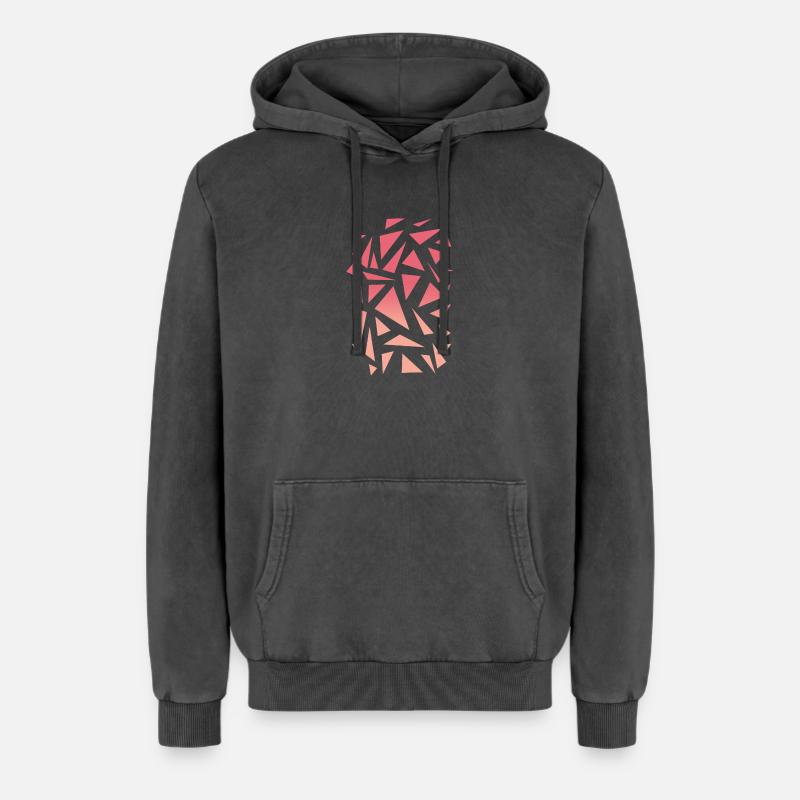 Triangle Pattern - Pink Gradient - Relaxed Unisex Premium Acid Washed Hoodie - acid washed black
