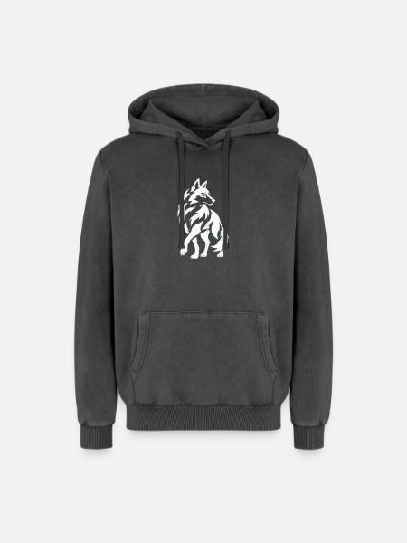 Wolfs Silhouette in Kontrast - Relaxed Unisex Premium Acid-Washed Hoodie - Schwarz Acid Wash