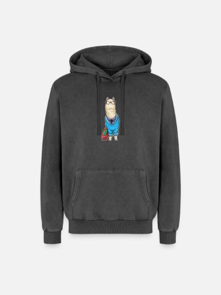 Alpaca Secretary Folder Office - Relaxed Unisex Premium Acid Washed Hoodie - acid washed black