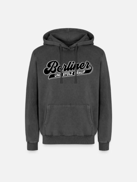 Berliner und Stolz drauf | Farben änderbar - Relaxed Unisex Premium Acid-Washed Hoodie - Schwarz Acid Wash