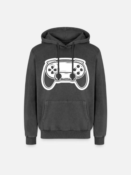 Video Game Controller Drawing - Relaxed Unisex Premium Acid Washed Hoodie - acid washed black