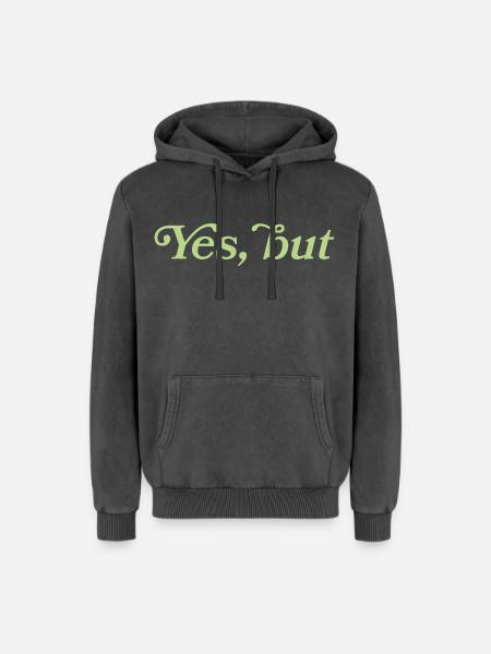 Yes, but – Minimalistisches Statement - Sweat à capuche unisexe Premium acid-wash en coton - noir délavé acide