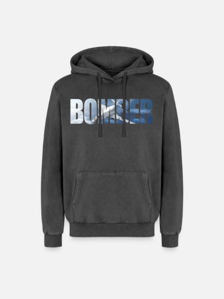 Bomber Tu-160 - Relaxed Unisex Premium Acid Washed Hoodie - acid washed black