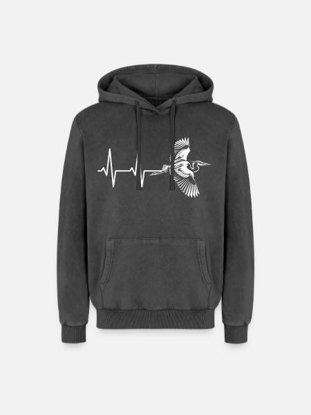 Vogel im Herzschlag Design - Relaxed Unisex Premium Acid-Washed Hoodie - Schwarz Acid Wash