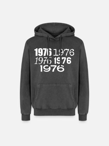 1976 - Relaxed Unisex Premium Acid Washed Hoodie - acid washed black