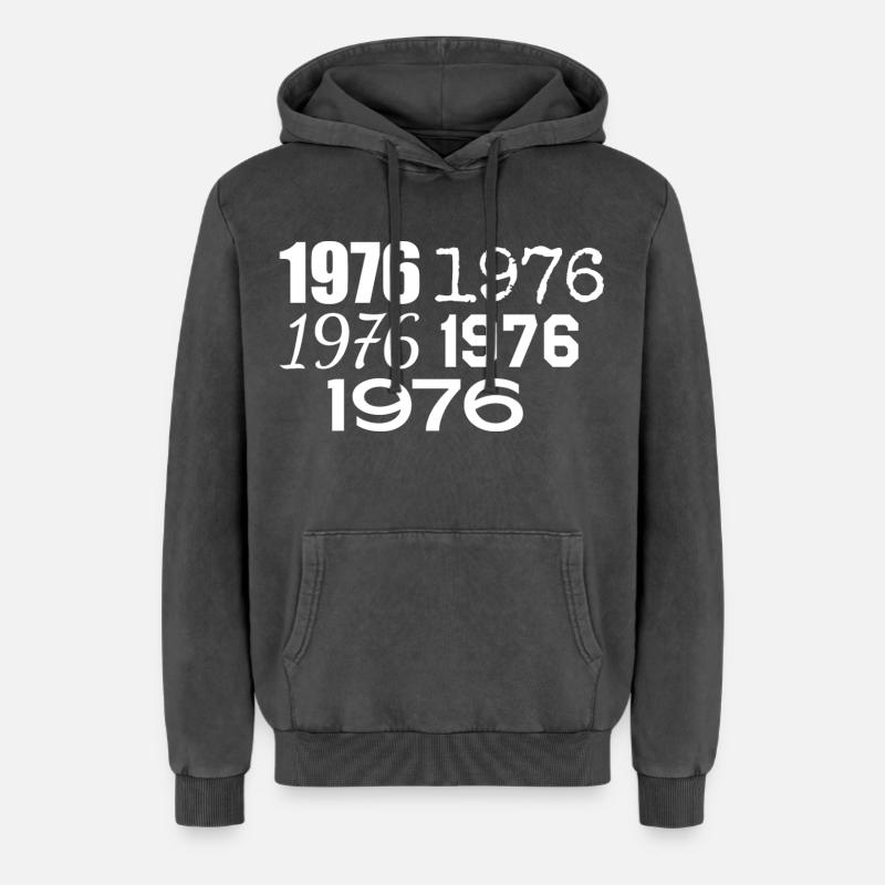 1976 - Relaxed Unisex Premium Acid Washed Hoodie - acid washed black