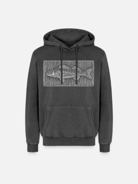 Line-Art – Edles Angler & Fischer Design - Relaxed Unisex Premium Acid-Washed Hoodie - Schwarz Acid Wash