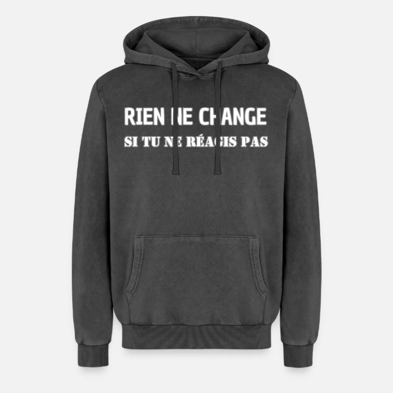 Nothing changes if you don't react - Relaxed Unisex Premium Acid Washed Hoodie - acid washed black