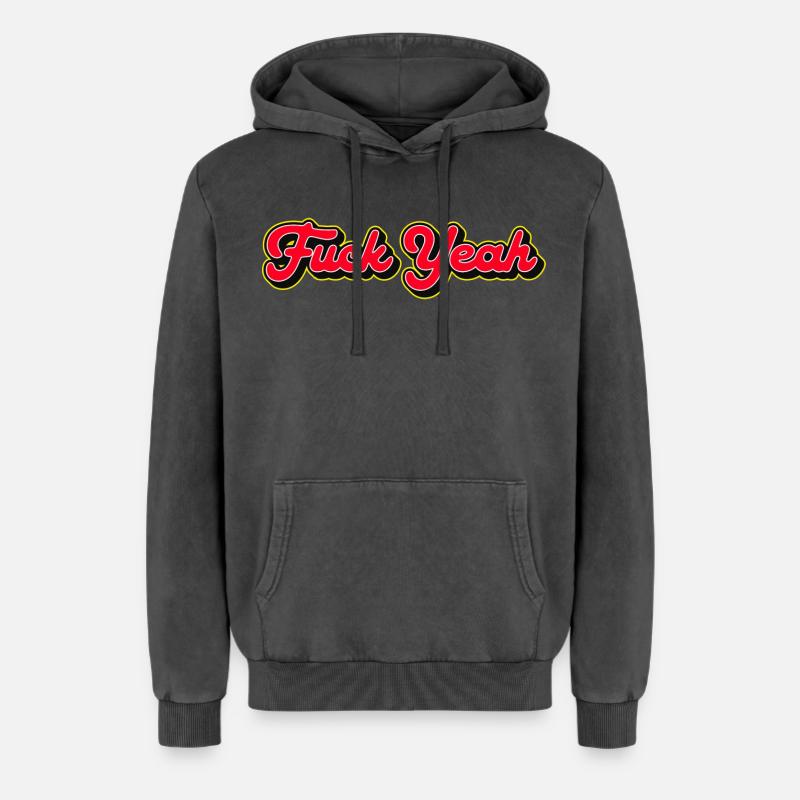 Fuck Yeah 3D Red Script - Relaxed Unisex Premium Acid Washed Hoodie - acid washed black