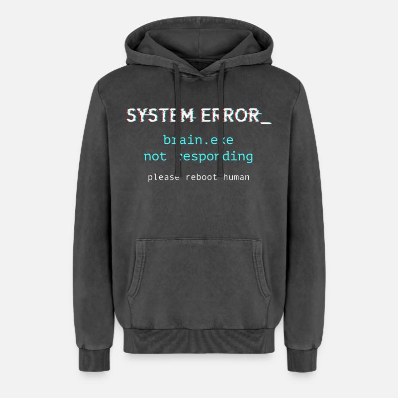 System error - brain.exe not responding - Relaxed Unisex Premium Acid Washed Hoodie - acid washed black