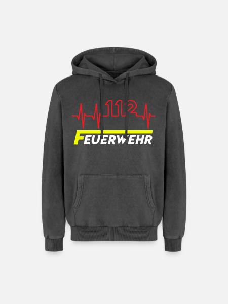 Feuewehr 112 - Relaxed Unisex Premium Acid-Washed Hoodie - Schwarz Acid Wash