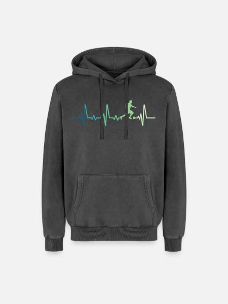 Fußball-Heartbeat-Fußballer - Relaxed Unisex Premium Acid-Washed Hoodie - Schwarz Acid Wash
