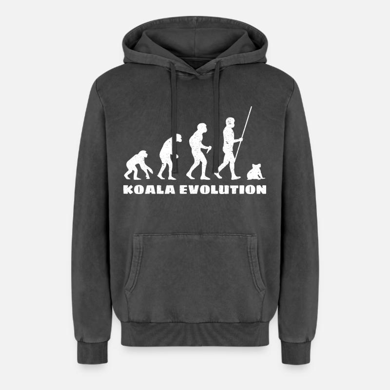 Koala Evolution - Relaxed Unisex Premium Acid-Washed Hoodie - Schwarz Acid Wash