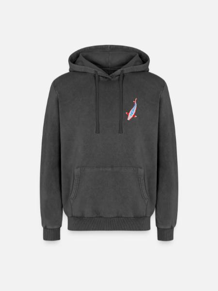 Koi - Nishikigoi - Relaxed Unisex Premium Acid Washed Hoodie - acid washed black