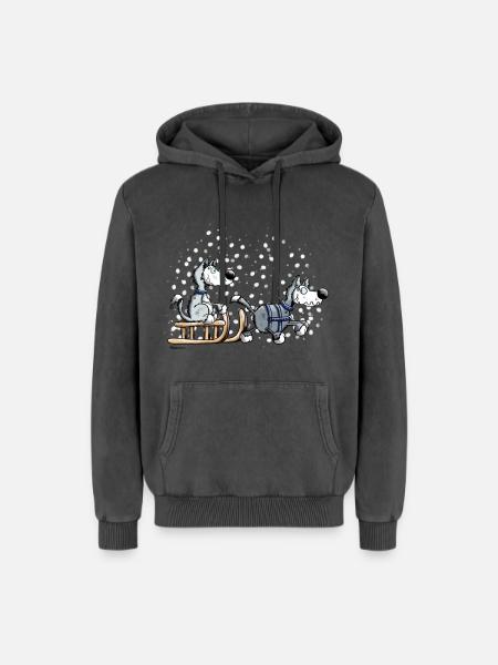 Huskies in the snow - Relaxed Unisex Premium Acid Washed Hoodie - acid washed black
