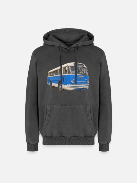 Old blue bus - Relaxed Unisex Premium Acid Washed Hoodie - acid washed black