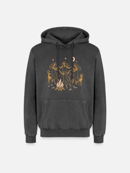 Witchy Summer - Juhannustanssi tulen ympärillä - Unisex Premium acid wash -huppari puuvillasta - musta happopesty