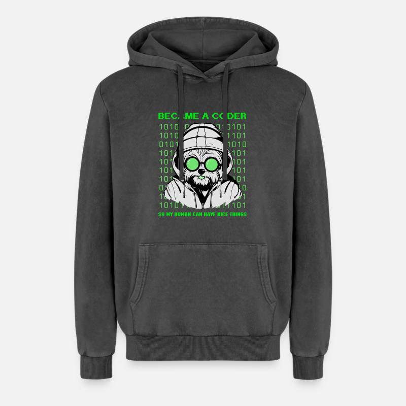Devenu codeur – Hacker Dog Binary Look - Sweat à capuche unisexe Premium acid-wash en coton - noir délavé acide