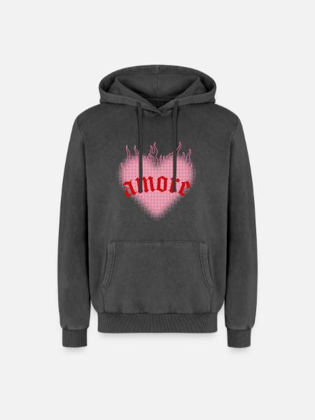 Burning love - Relaxed Unisex Premium Acid Washed Hoodie - acid washed black