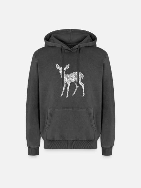 Faon - Sweat à capuche unisexe Premium acid-wash en coton - noir délavé acide