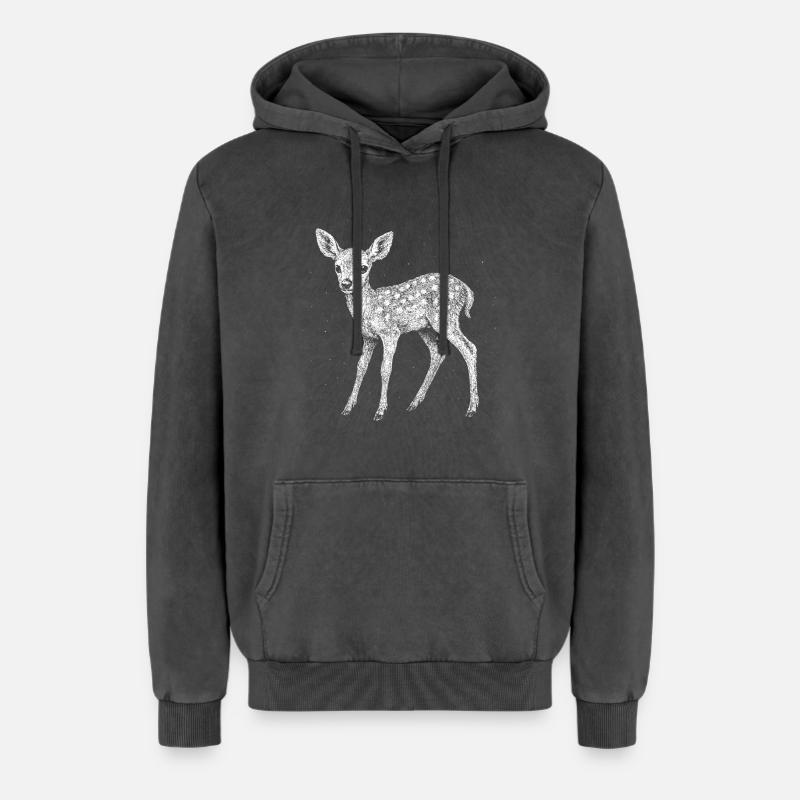 Fawn - Relaxed Unisex Premium Acid Washed Hoodie - acid washed black