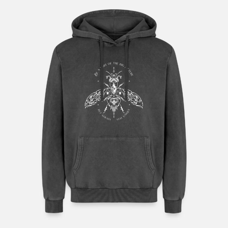 Insects Psychedelic Bug Pattern - Relaxed Unisex Premium Acid Washed Hoodie - acid washed black
