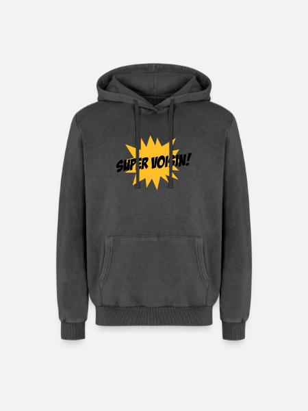 Super Voisin ! - Sweat à capuche unisexe Premium acid-wash en coton - noir délavé acide