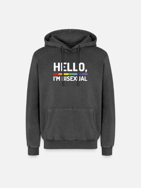 Hello, I’m Bisexual - Relaxed Unisex Premium Acid Washed Hoodie - acid washed black