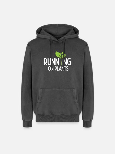 Running On Plants - Relaxed Unisex Premium Acid Washed Hoodie - acid washed black