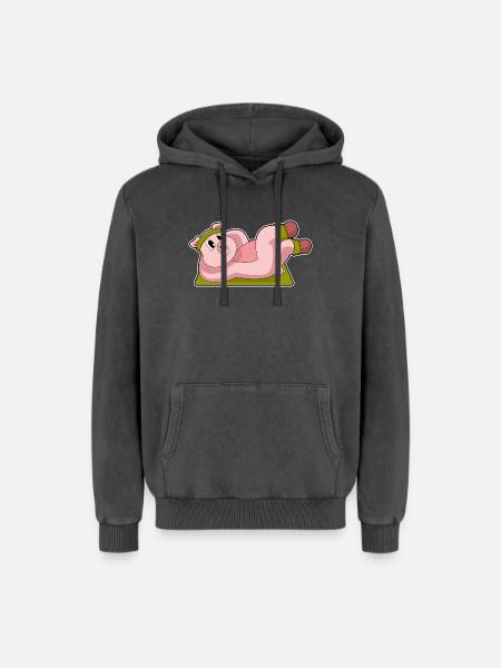 Pig Abdominal Workout Bodybuilding - Relaxed Unisex Premium Acid Washed Hoodie - acid washed black