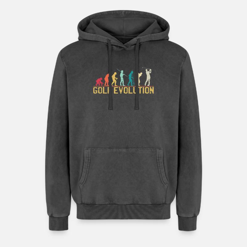 Golf Evolution Silhouette Design - Sweat à capuche unisexe Premium acid-wash en coton - noir délavé acide