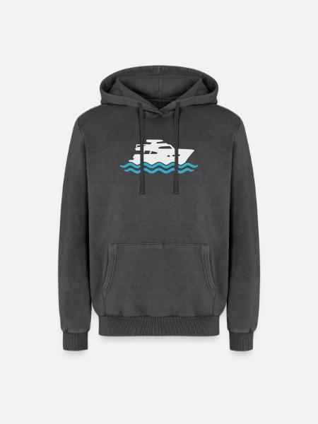 Yacht Silhouette Motorboot - Relaxed Unisex Premium Acid-Washed Hoodie - Schwarz Acid Wash