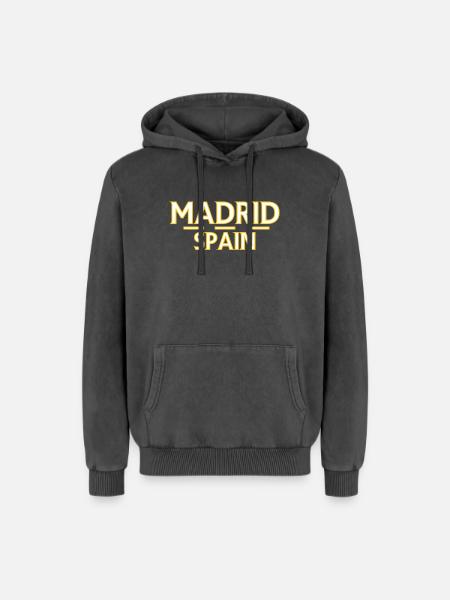 Madrid – Spain - Relaxed Unisex Premium Acid Washed Hoodie - acid washed black