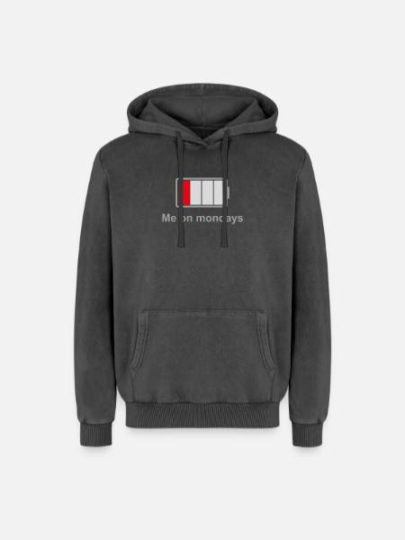 Low Battery Mondays – Low Energy Mood - Relaxed Unisex Premium Acid Washed Hoodie - acid washed black