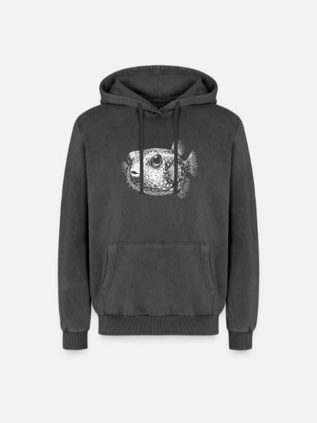 Poisson-globe - Sweat à capuche unisexe Premium acid-wash en coton - noir délavé acide