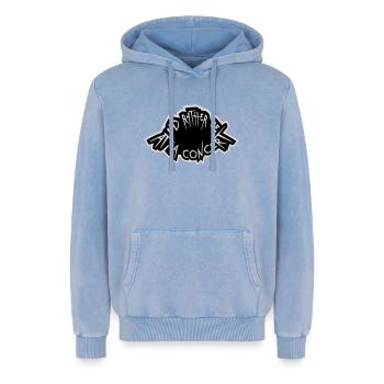 Je préférerais être à un concert Lustig Musik Konzert - Sweat à capuche unisexe Premium acid-wash en coton - bleu délavé acide - Devant - AI Model Female 172 dark (172cm) & AI Model Male 185 light (185cm)