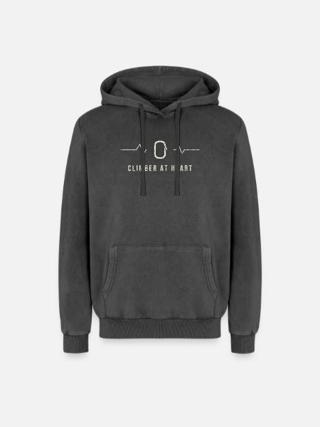 Climber At Heart Heartbeat - Relaxed Unisex Premium Acid Washed Hoodie - acid washed black