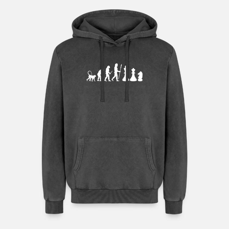 Évolution des échecs - Sweat à capuche unisexe Premium acid-wash en coton - noir délavé acide