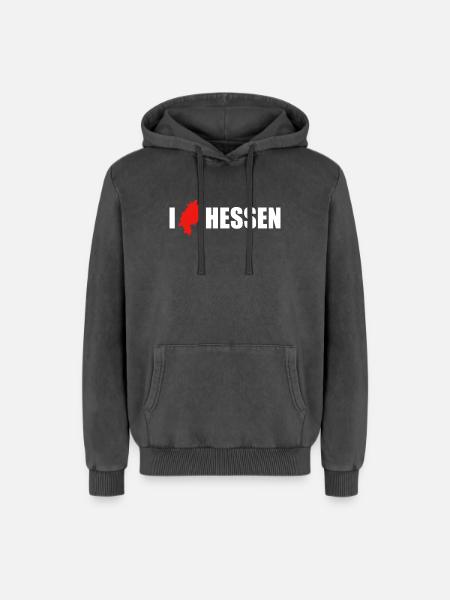 I Love Hessen - Relaxed Unisex Premium Acid-Washed Hoodie - Schwarz Acid Wash