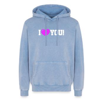 I love you - Ich Liebe Dich - Relaxed Unisex Premium Acid Washed Hoodie - acid washed blue - Front - AI Model Female 172 dark (172cm) & AI Model Male 185 light (185cm)