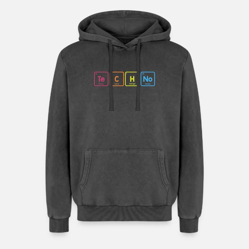 Techno éléments - Sweat à capuche unisexe Premium acid-wash en coton - noir délavé acide
