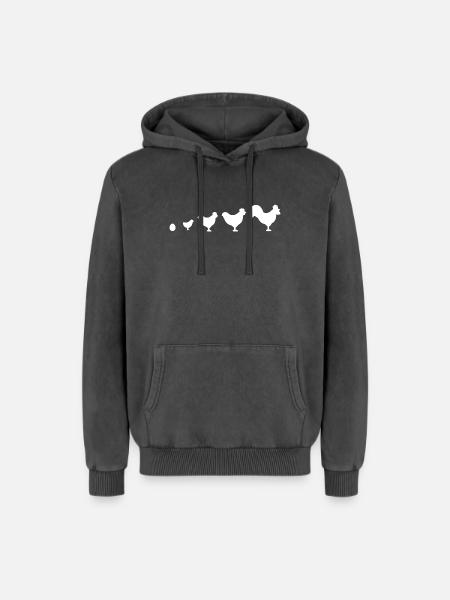 Evolution Farmer Chicken Rooster Funny - Relaxed Unisex Premium Acid Washed Hoodie - acid washed black